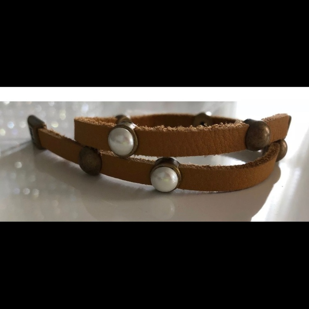 HEET Crew 2 Wrap Leather Pearl,Metal Bracelet